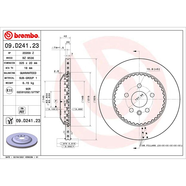 Bromsskiva, Bakaxel BREMBO Bromsskiva, Bakaxel BREMBO