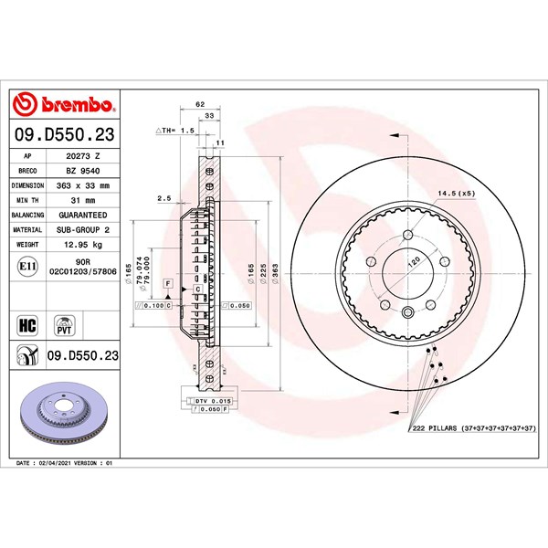 Bromsskiva Ventilerad, Framaxel Brembo 09.D550.23 BREMBO Bromsskiva Ventilerad, Framaxel Brembo 09.D550.23 BREMBO
