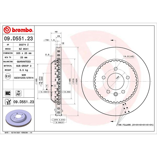 Bromsskiva Ventilerad, Bakaxel Brembo 09.D551.23 BREMBO Bromsskiva Ventilerad, Bakaxel Brembo 09.D551.23 BREMBO