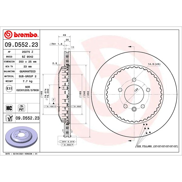 Bromsskiva Ventilerad, Bakaxel Brembo 09.D552.23 BREMBO Bromsskiva Ventilerad, Bakaxel Brembo 09.D552.23 BREMBO