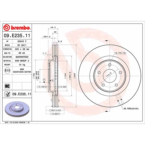 Bromsskiva Ventilerad, Framaxel Brembo 09.E235.11 BREMBO
