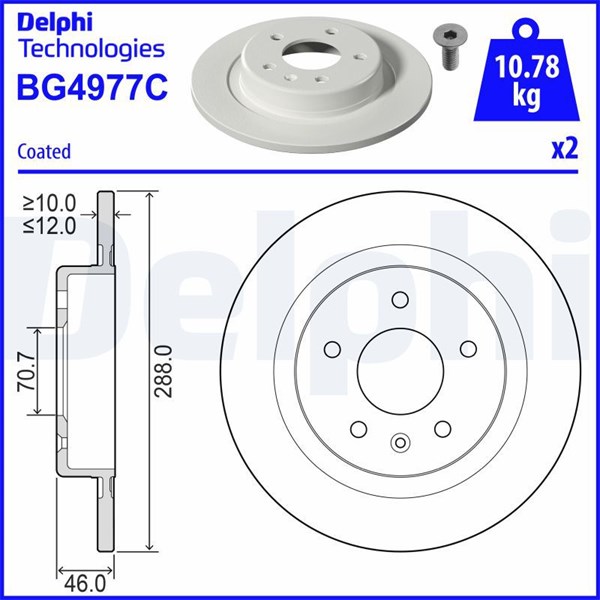 Bromsskiva Solid, Bakaxel Delphi BG4977C DELPHI