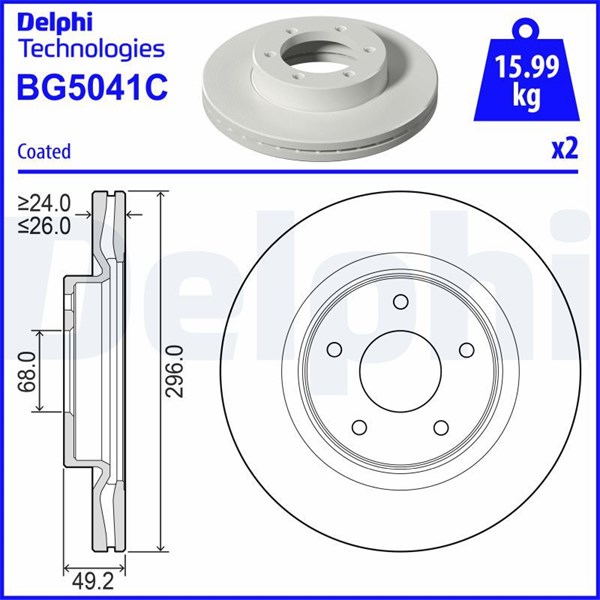 Bromsskiva Ventilerad, Framaxel Delphi BG5041C DELPHI Bromsskiva Ventilerad, Framaxel Delphi BG5041C DELPHI