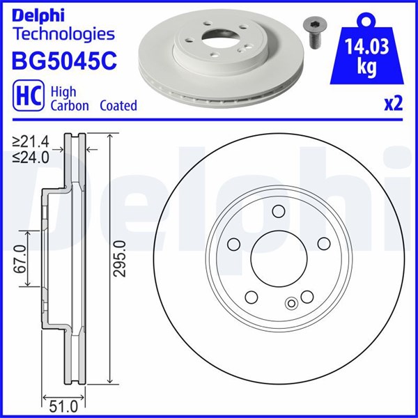 Bromsskiva Ventilerad, Framaxel Delphi BG5045C DELPHI