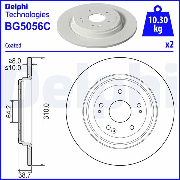 Bromsskiva Solid, Bakaxel Delphi BG5056C DELPHI