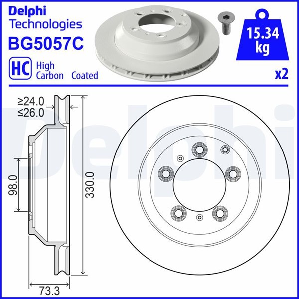 Bromsskiva Ventilerad, Bakaxel Delphi BG5057C DELPHI
