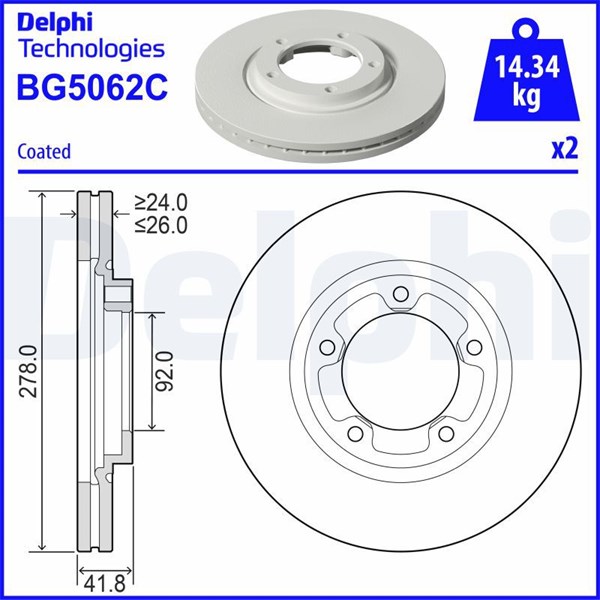 Bromsskiva Ventilerad, Framaxel Delphi BG5062C DELPHI