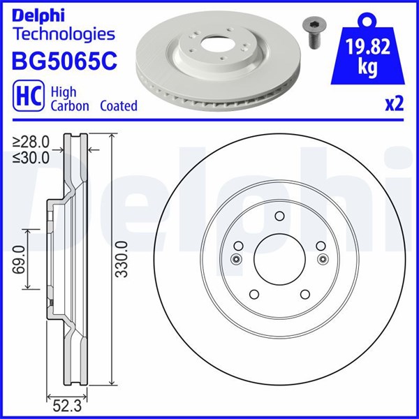 Bromsskiva Ventilerad, Framaxel Delphi BG5065C DELPHI