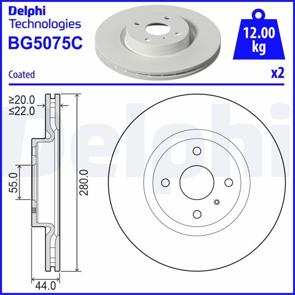 Bromsskiva Ventilerad, Framaxel Delphi BG5075C DELPHI