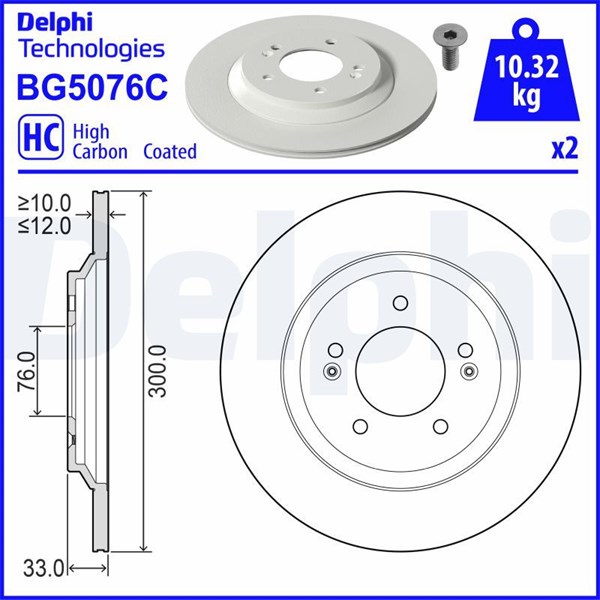 Bromsskiva Solid, Bakaxel Delphi BG5076C DELPHI