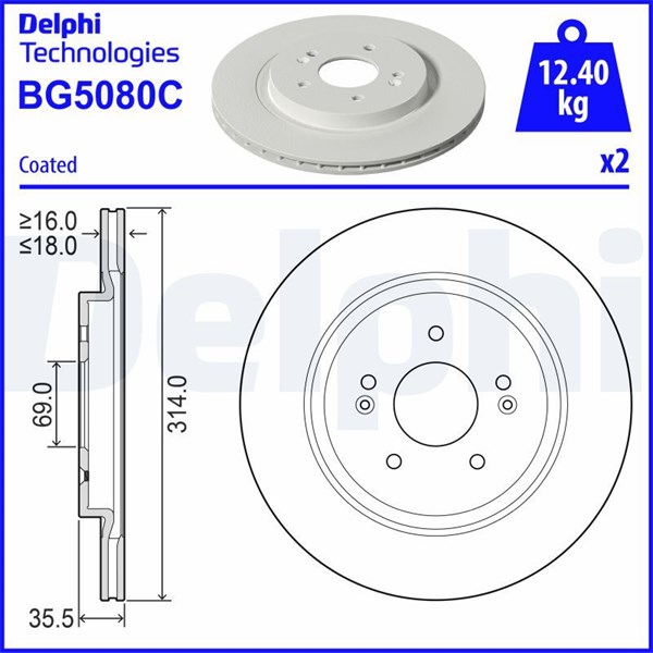 Bromsskiva Solid, Bakaxel Delphi BG5080C DELPHI
