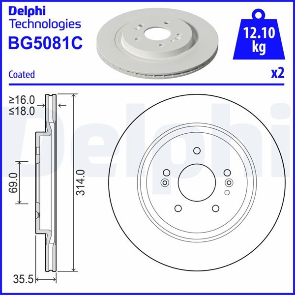 Bromsskiva Solid, Bakaxel Delphi BG5081C DELPHI