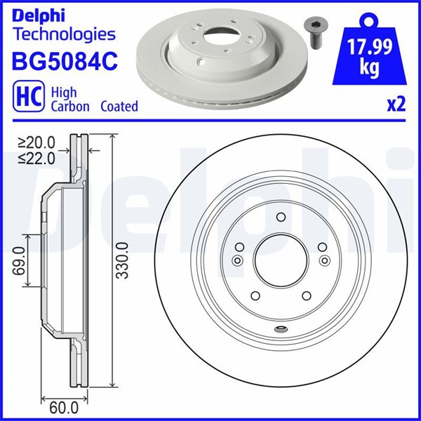 Bromsskiva Ventilerad, Bakaxel Delphi BG5084C DELPHI Bromsskiva Ventilerad, Bakaxel Delphi BG5084C DELPHI