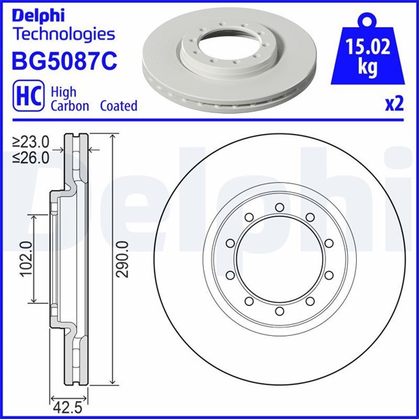 Bromsskiva Ventilerad, Framaxel Delphi BG5087C DELPHI