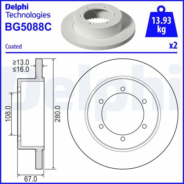 Bromsskiva Solid, Bakaxel Delphi BG5088C DELPHI Bromsskiva Solid, Bakaxel Delphi BG5088C DELPHI