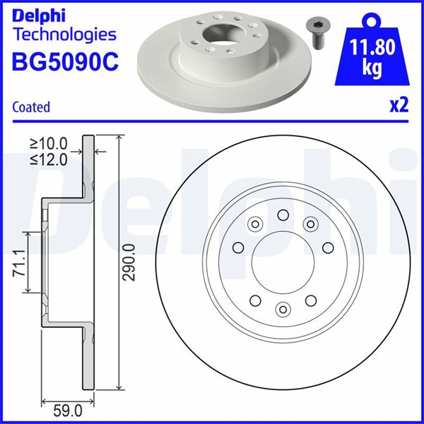Bromsskiva Solid, Bakaxel Delphi BG5090C DELPHI