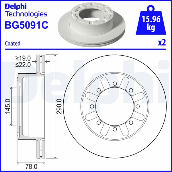 Bromsskiva, Bakaxel Delphi BG5091C DELPHI