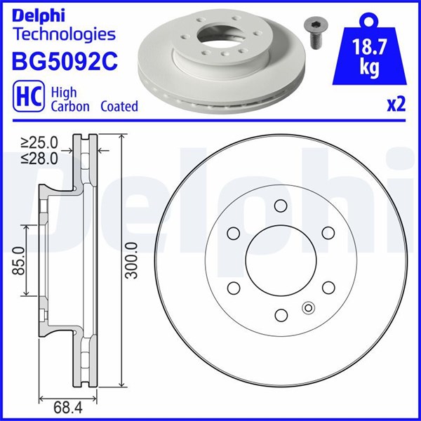 Bromsskiva Ventilerad, Framaxel Delphi BG5092C DELPHI Bromsskiva Ventilerad, Framaxel Delphi BG5092C DELPHI