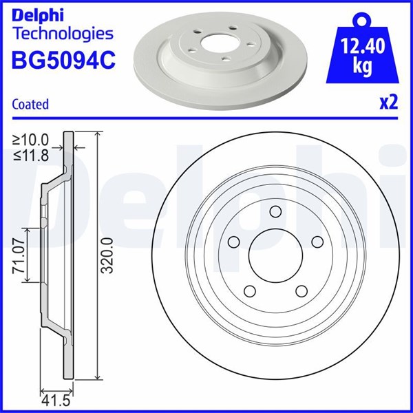 Bromsskiva Solid, Bakaxel Delphi BG5094C DELPHI Bromsskiva Solid, Bakaxel Delphi BG5094C DELPHI