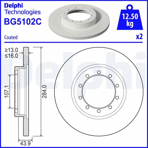 Bromsskiva Solid, Bakaxel Delphi BG5102C DELPHI