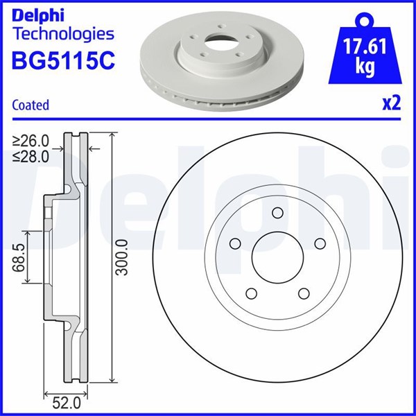 Bromsskiva Ventilerad, Framaxel Delphi BG5115C DELPHI Bromsskiva Ventilerad, Framaxel Delphi BG5115C DELPHI