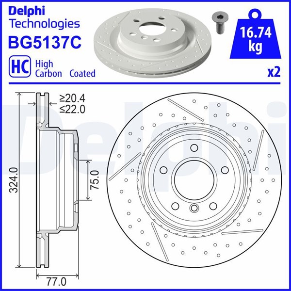 Bromsskiva Slitsad/hålad, Bakaxel Delphi BG5137C DELPHI Bromsskiva Slitsad/hålad, Bakaxel Delphi BG5137C DELPHI
