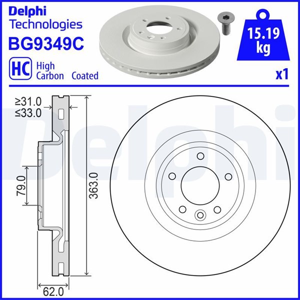 Bromsskiva Ventilerad, Framaxel Delphi BG9349C DELPHI
