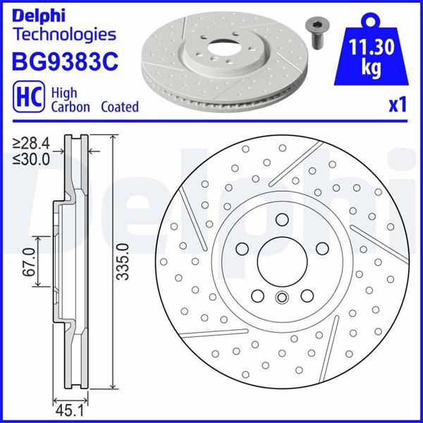 Bromsskiva Slitsad/hålad, Framaxel Delphi BG9383C DELPHI