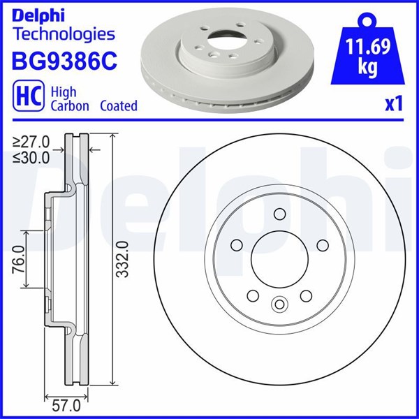 Bromsskiva Ventilerad, Framaxel Delphi BG9386C DELPHI