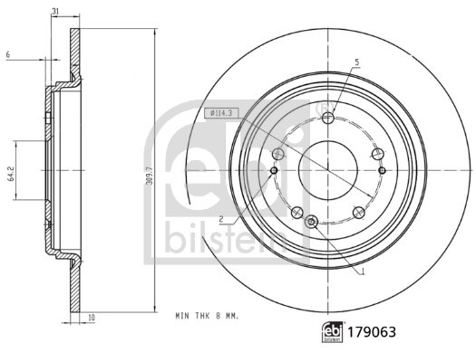 Bromsskiva Solid, Bakaxel Febi bilstein 179063 FEBI BILSTEIN