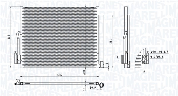Kondensor, klimatanläggning Magneti marelli 350203872000 MAGNETI MARELLI