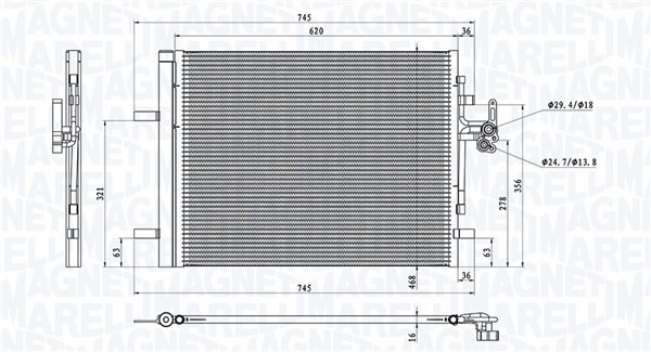 Kondensor, klimatanläggning Magneti marelli 350203873000 MAGNETI MARELLI