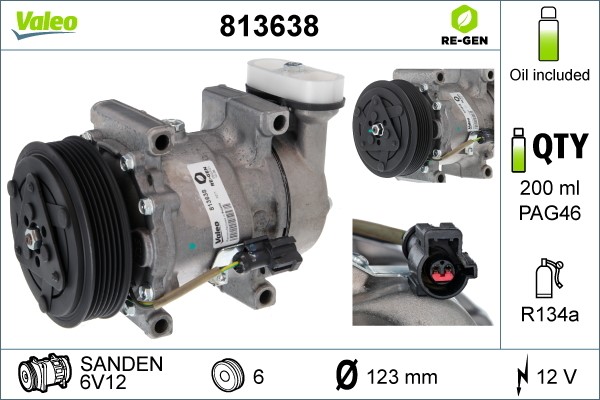 Kompressor, klimatanläggning 12V Valeo 813638 VALEO
