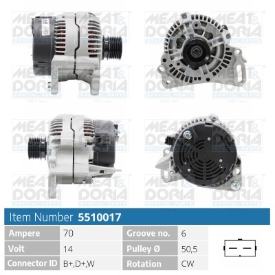 Generator 14V 70A Meat & doria 5510017 MEAT & DORIA