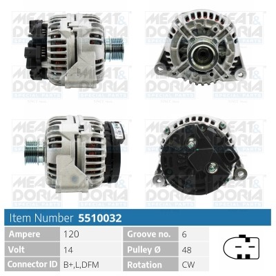 Generator 14V 120A Meat & doria 5510032 MEAT & DORIA