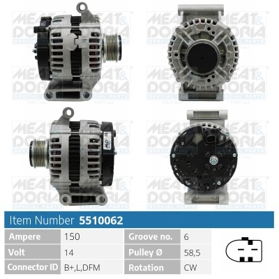 Generator 14V 150A Meat & doria 5510062 MEAT & DORIA
