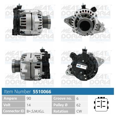 Generator 14V 90A Meat & doria 5510066 MEAT & DORIA