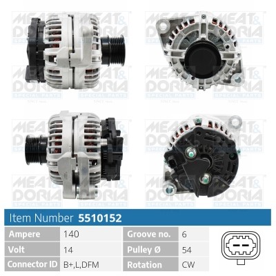 Generator 14V 140A Meat & doria 5510152 MEAT & DORIA