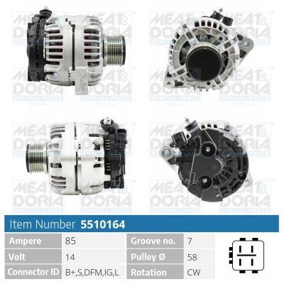 Generator 14V 85A Meat & doria 5510164 MEAT & DORIA Generator 14V 85A Meat & doria 5510164 MEAT & DORIA