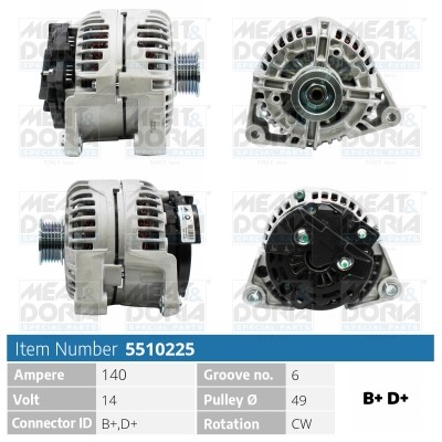 Generator 14V 140A Meat & doria 5510225 MEAT & DORIA