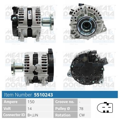 Generator 14V 150A Meat & doria 5510243 MEAT & DORIA