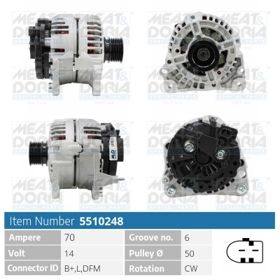Generator 14V 70A Meat & doria 5510248 MEAT & DORIA