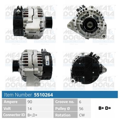 Generator 14V 90A Meat & doria 5510264 MEAT & DORIA