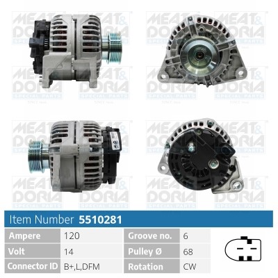 Generator 14V 120A Meat & doria 5510281 MEAT & DORIA