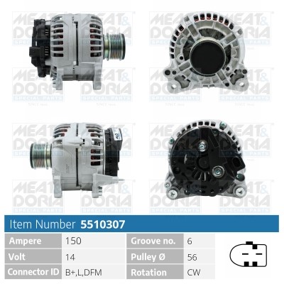 Generator 14V 150A Meat & doria 5510307 MEAT & DORIA