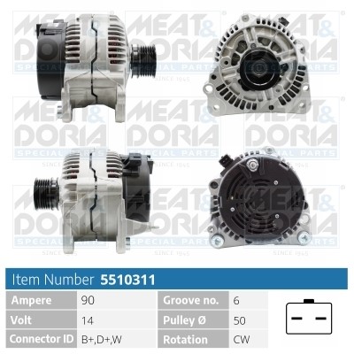 Generator 14V 90A Meat & doria 5510311 MEAT & DORIA