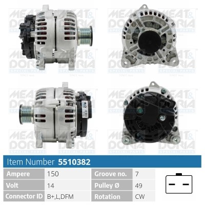 Generator 14V 150A Meat & doria 5510382 MEAT & DORIA