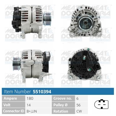 Generator 14V 180A Meat & doria 5510394 MEAT & DORIA
