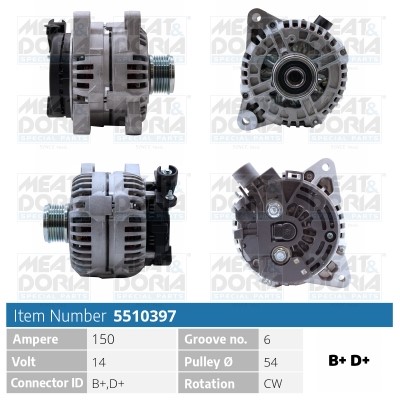 Generator 14V 150A Meat & doria 5510397 MEAT & DORIA