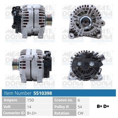 Generator 14V 150A Meat & doria 5510398 MEAT & DORIA